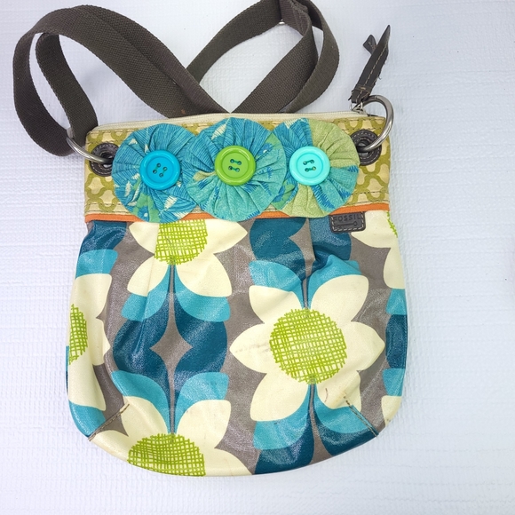 Fossil Key Per Colorful Coated Canvas Crossbody Bag Shoulder Purse Floral Print - Picture 3 of 7